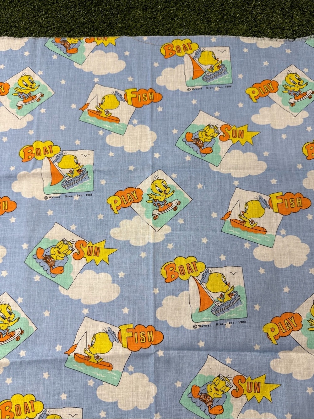 Vintage Warner Bros Tweetie Bird Cotton Fabric Sail Boat Fish Sun Play 1988